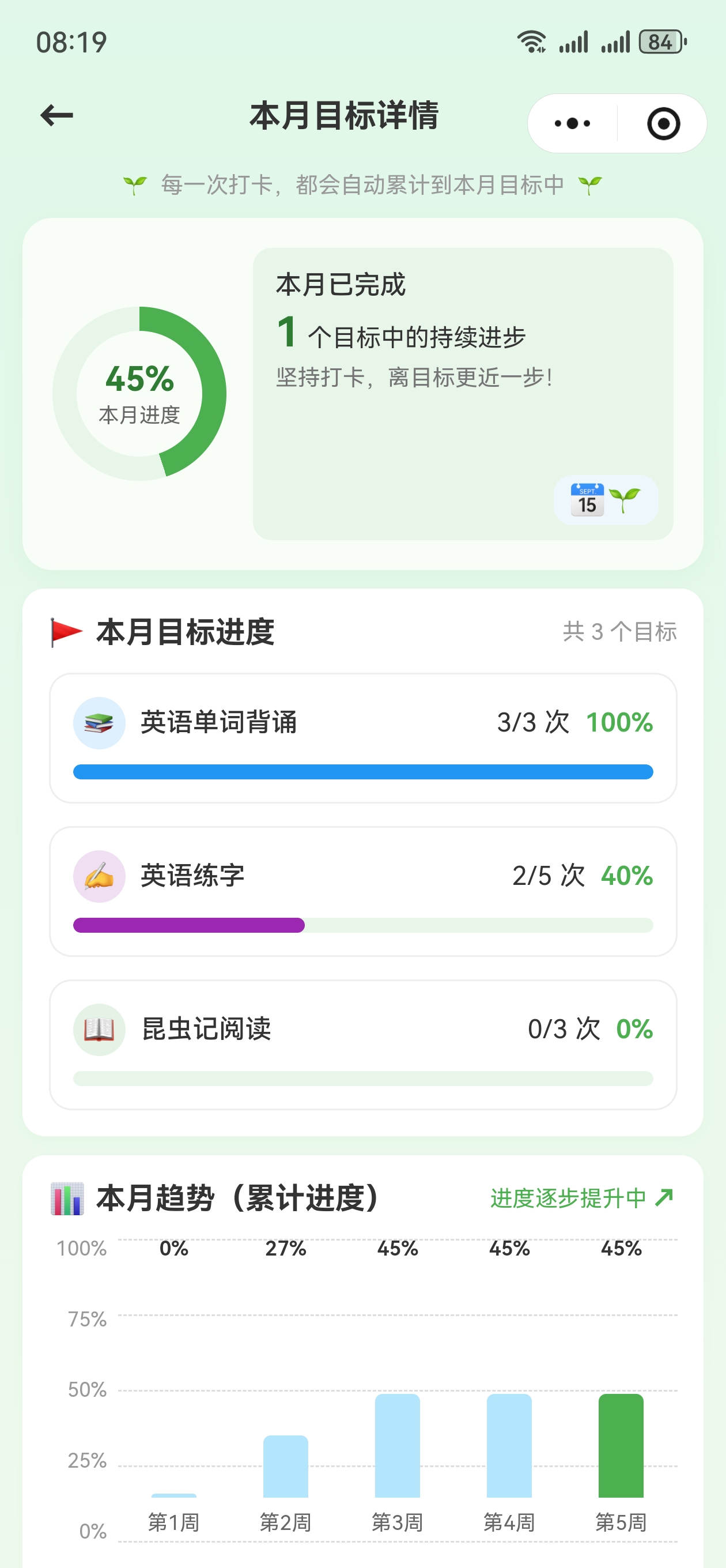 树苗课表成长记录界面